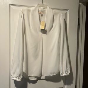 MICHAEL KORS WHITE BLOUSE WITH PLEAT FRONT IN WHITE SIZE MEDIUM NWT!